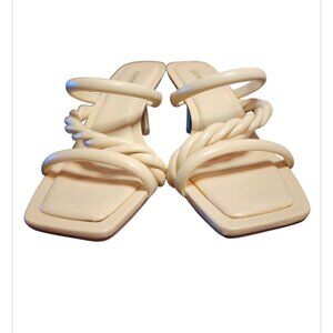 NWT Express Butter Yellow Kitten Heels Twisted Strap Square Toes Sandals Size 6